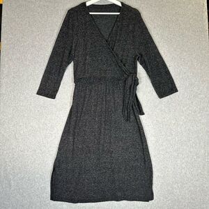 Unbranded Womens Medium Wrap Dress Black Marled Side Tie 3/4 Sleeves Stretch